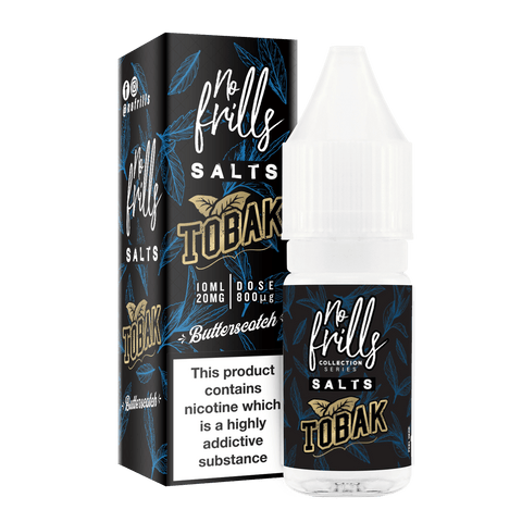 No Frills Tobak 10ml Nic Salt E-Liquids 10mg / Butterscotch On White Background