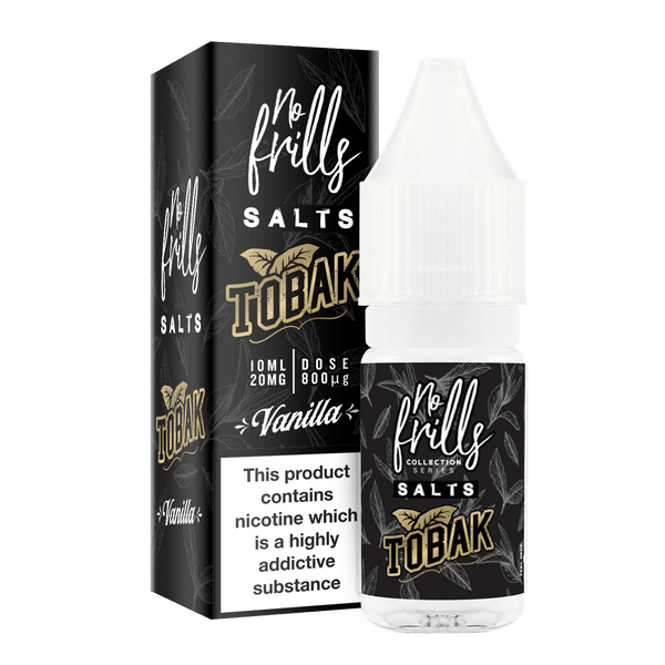 No Frills Tobak 10ml Nic Salt E-Liquids 10mg / Vanilla On White Background