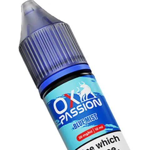 ox passion nic salt bar juice blue mist on a white background