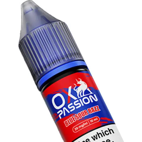 ox passion nic salt bar juice blue sour razz on a white background