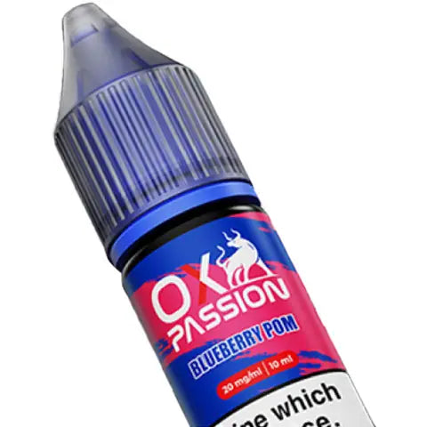 ox passion nic salt bar juice blueberry pom on a white background