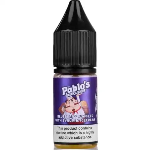 Pablos Cake Shop Nic Salt E-Liquids 20mg / Blueberry Waffles with Syrup and Ice Cream On White Background