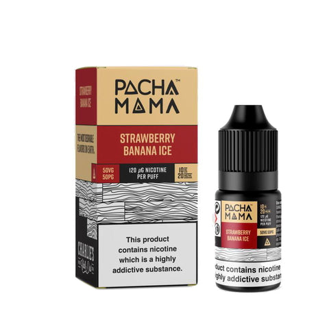 Pacha Mama Disposable Inspired Nic Salts Strawberry Banana Ice / 10mg On White Background