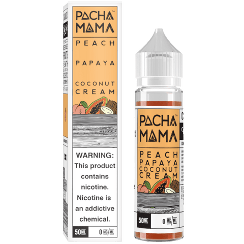 Pachamama By Charlies Chalk Dust 50ml Shortfill Juice Range (NEW FLAVOURS) Peach, Papaya, and Coconut Cream On White Background