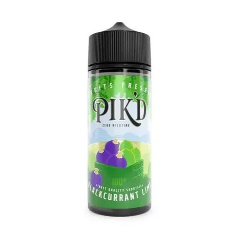 Pik’d 100ml Shortfill E-Liquids Blackcurrant & Lime On White Background