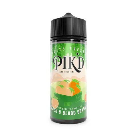 Pik’d 100ml Shortfill E-Liquids Peach & Blood Orange On White Background