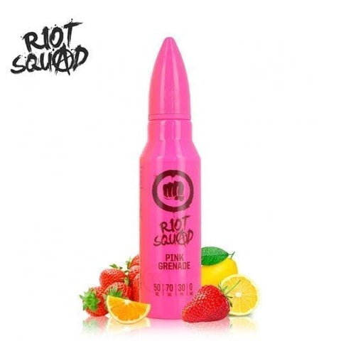 Riot Squad E-Liquids 50ml Shortfill Pink Grenade On White Background