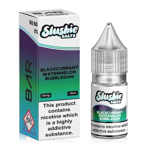 Slushie Bar Salt E-Liquids Blackcurrant Watermelon Bubblegum / 10mg On White Background
