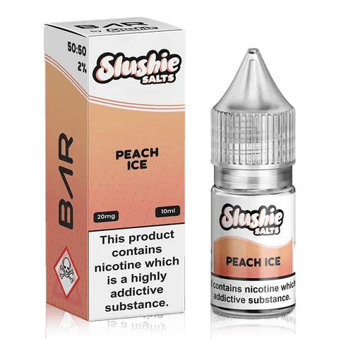 Slushie Bar Salt E-Liquids Peach Ice / 10mg On White Background