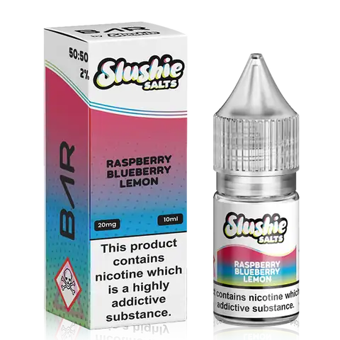 Slushie Bar Salt E-Liquids Raspberry Blueberry Lemon / 10mg On White Background