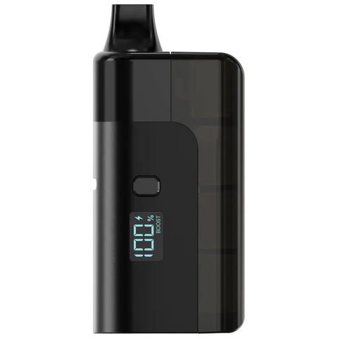 Black electronic device with digital display on a white background