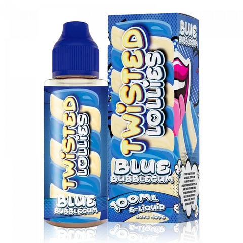 Twisted Lollies 100ml Shortfill E-Liquid Blue Bubblegum On White Background
