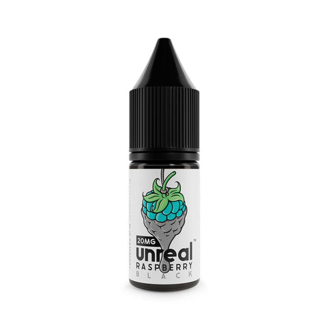 Unreal Raspberry Nic Salt E-Liquid Black / 5mg On White Background