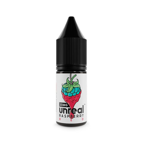 Unreal Raspberry Nic Salt E-Liquid Red / 5mg On White Background