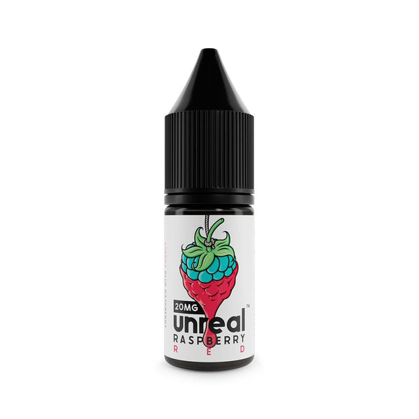 Unreal Raspberry Nic Salt E-Liquid Red / 5mg On White Background