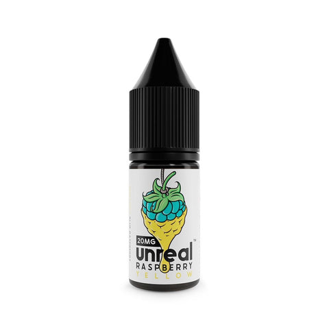 Unreal Raspberry Nic Salt E-Liquid Yellow / 5mg On White Background