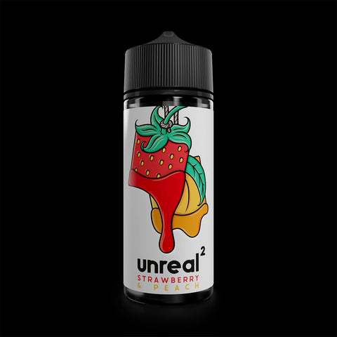Unreal2 100ml Shortfill E-Liquid Strawberry & Peach On White Background