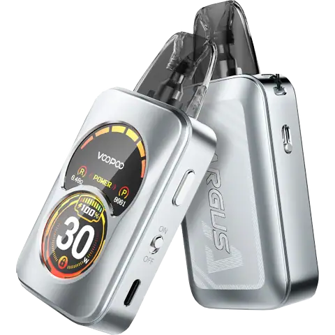 voopoo argus a pod vape kit storm silver on clear background