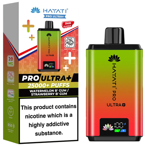 Hayati Pro Ultra Plus 25k Prefilled Vape Kit Watermelon B' Gum Strawberry B' Gum
