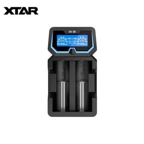 XTAR X2 2-slot Quick Charger with LCD Screen On White Background