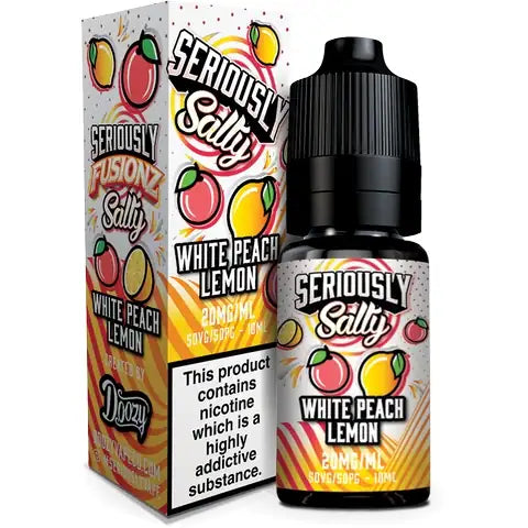 Doozy Seriously Fusionz Nic Salt E-Liquid white peach lemon on white background
