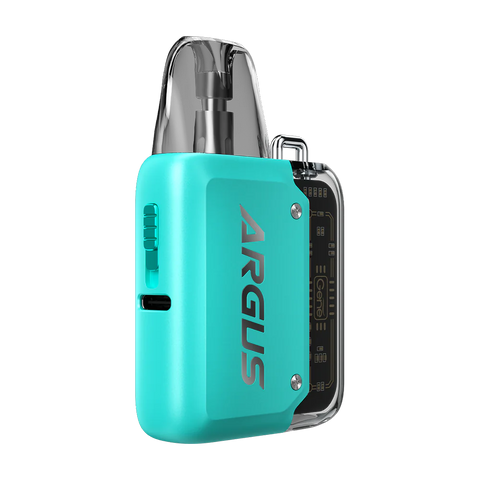 voopoo argus p1 kit aqua blue on black background